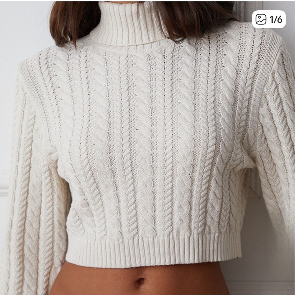 LA Hearts Bailey Cable Knit Cropped Sweater - available in brown and cream